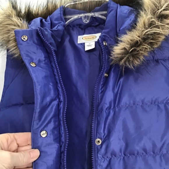Talbots Down Vest W/Faux Fur Detachable Hood Zip Winter Sapphire Size Medium - Picture 5 of 11